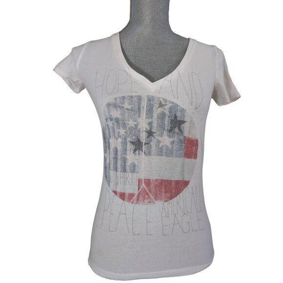 American Eagle Tops - American Eagle Hope Peace Slim Fit T Shirt Womens XS White USA Flag Patriotic